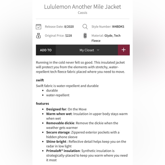 Lululemon Another Mile Jacket Cassis Color Size 4 Water Repellent - Picture 2 of 8